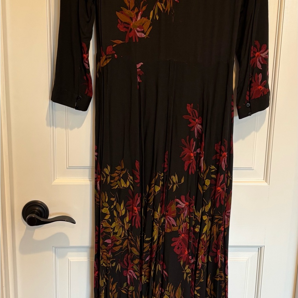 Free People Black Maxi Dress with Red & Olive Floral Print